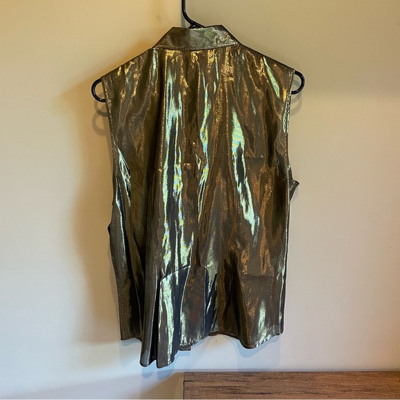 Ralph Lauren Sleeveless Top 14 Liquid Gold Lame Metallic Ruffle Silk Blend Glam - Picture 5 of 5